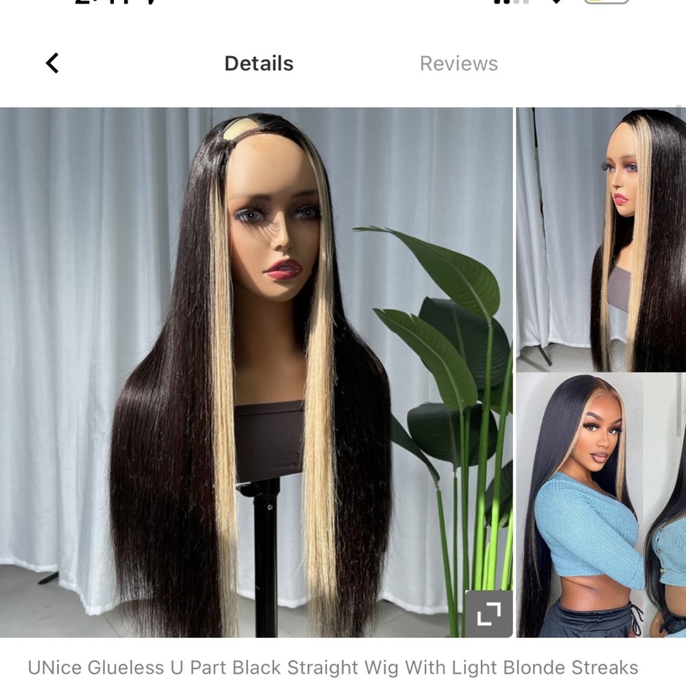 Unice wig, Black with skunk stripe